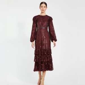 Mac Duggal 23003 Bishop Sleeve Beaded Waist Dress